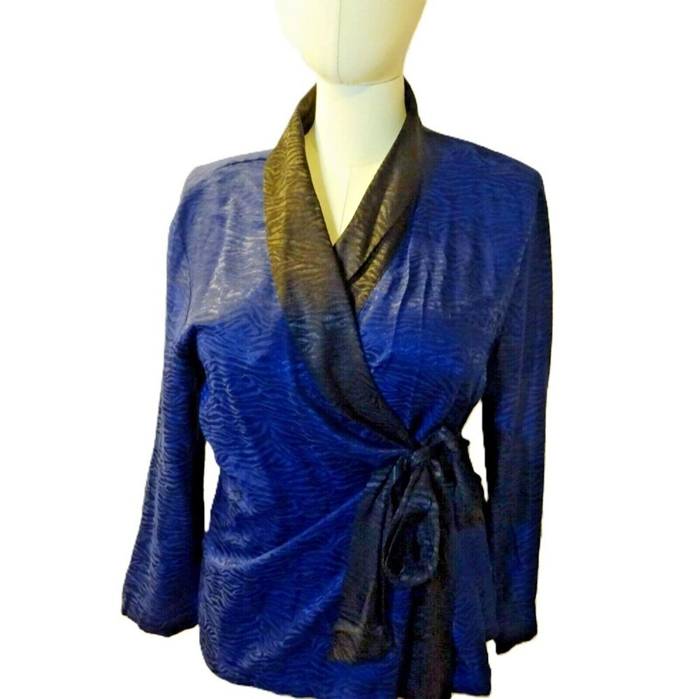 Victoria's Secret Kimono Robe M/L ‎ Blue Black Belted Lounge Sleepwear